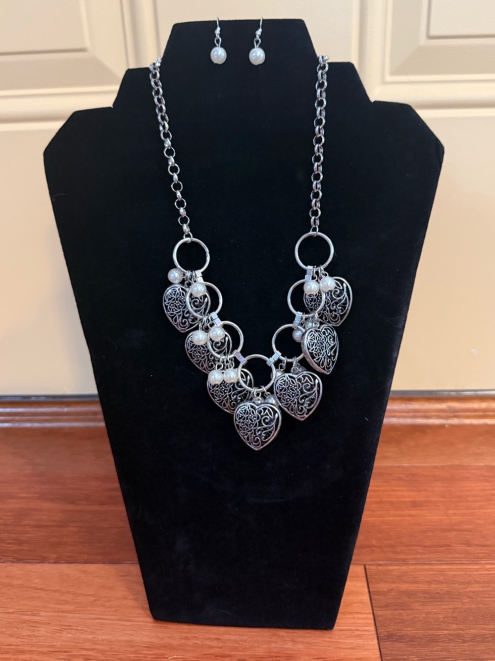 Silver Heart Filigree Multi-Heart Necklace and Earring Set - Choose 1 - Picture 2 of 6